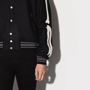 Chaqueta universitaria de cuerpo completo de lana con calavera bordada al por mayor de marca Lisa de alta calidad de última facción 2025 para hombres - Product Image 5