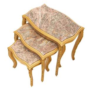 ชุดโต๊ะบริการแบบซ้อนกันลายหินอ่อนสุดหรูหรา พร้อมกรอบทองแกะสลักด้วยมือ เพื่อการตกแต่งภายในบ้านอย่างสง่างาม - Product Image 1