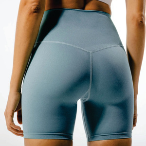 Ceinture élastique sans coupe véritable taille haute mi-cuisse longueur 74% Nylon et 26% Spandex Dusty Blue Core Agile respirant Shorts - Product Image 5