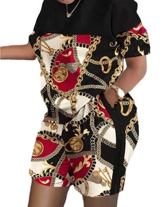 เซ็ต2ชิ้นสำหรับผู้หญิงชุดของผู้หญิงแบบลำลองมีสไตล์กางเกงขาสั้นผ้าฝ้าย100% พิมพ์ลาย3D ดีไซน์ตามสั่งฤดูร้อน - Product Image 5