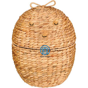 New Latest Design Holiday Water Hyacinth Egg Shaped Easter <b>Basket</b> With Handle for Kid Nursery Kid Room Woven Easter Egg Storage - Product Image 4