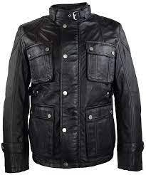 Blouson aviateur en cuir véritable pour homme D-TECH, noir, fermeture éclair, col montant, coupe classique, style hiver, coupe-vent - Product Image 2