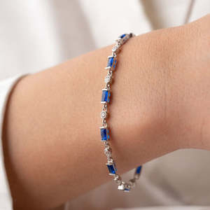 NOVAMART Fine Hallmark Fine <b>Charm</b> <b>Bracelet</b> with <b>Silver</b> and Dark Blue Baguette Stone Detailing Wholesale Export - Product Image 3