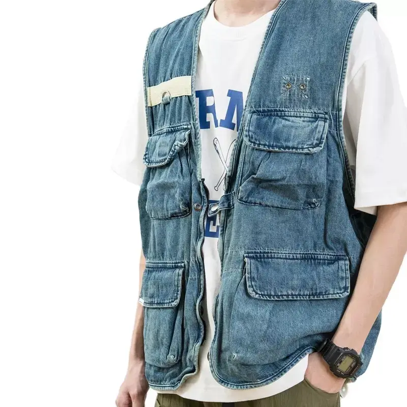 New Mens Casual Denim Vest Jacket Vintage Slim Fit Sleeveless Ripped Jeans Vests High Quality Cheap Price