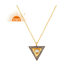 Collar con Colgante de Piedra Preciosa de Cuarzo Natural Chapado en Oro Latón, con Cadena de Eslabones, Fabricante de Joyería Semifina, Superventas - Product Image 1