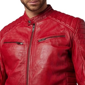 Veste en cuir pour homme avec col montant, finition cirée unie, vêtement d'extérieur décontracté pour l'hiver, style urbain - Product Image 4