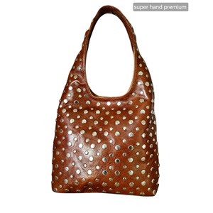 Sac Hobo en Cuir Marocain Fait Main Clouté - Grand Sac Fourre-Tout Vintage à Rivets Grande Capacité Bandoulière Unique Fermeture Magnétique Or Foncé - Product Image 2