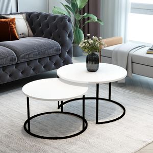 2-Piece Modern Convertible Coffee <b>Table</b> <b>Set</b> with Round Center and <b>Side</b> <b>Tables</b> Durable Metal Construction Portable - Product Image 2