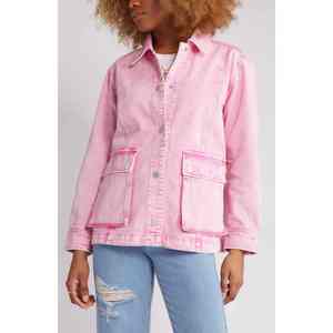 Veste en jean pour femmes sur mesure Veste en jean pour femmes Veste en jean simple d'hiver en coton rose pour femmes de grande taille - Product Image 1