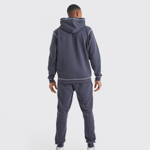 Ensemble survêtement décontracté à capuche surdimensionné pour homme, prix de gros, logo brodé personnalisé, 100% coton, streetwear uni, 2 pièces - Product Image 5