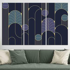 Arte de pared moderno en vidrio morado: lienzo impreso con diseño geométrico abstracto, JUEGO DE 3 LIENZOS - Product Image 1