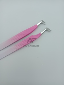 Pince à épiler d'extension de cils en forme de L en acier inoxydable massif blanc rose ombre personnalisée cils pointus optimaux pour le volume russe - Product Image 5