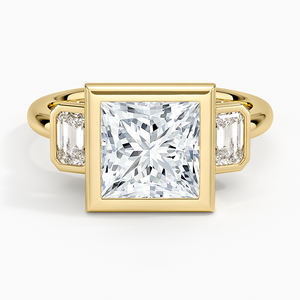 Anillo de compromiso con tres diamantes de corte princesa cultivados en laboratorio, oro de 14K y 18K, piedras laterales de esmeralda, para mujer, joyería con certificación IGI. - Product Image 2