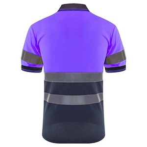 Men's Hi Visibility Reflective <b>Polo</b> Shirt Purple Navy Polyester Workwear Uniform Short Sleeve with Stripes - Product Image 3