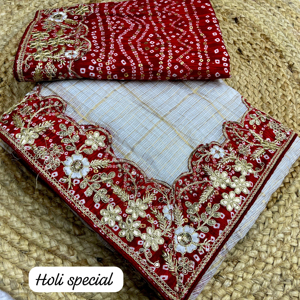 Sari blanc doux Kota Doriya avec bandej lourd Gotapatti dentelle et chemisier séquencé vêtements indiens et pakistanais - Product Image 1