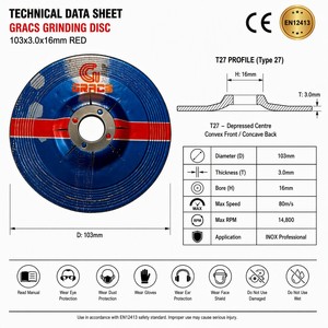 Disque de meulage vert Gracs 103 mm CE EN12413 pour métal INOX |   Centre encastré T27 de 4 pouces |   Roue abrasive à mailles en écailles de poisson 103x3x16mm - Product Image 3