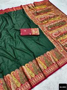 Sari en soie pashmina tendance indien pour mariage et festivals indiens, avec chemisier contrasté, tissu doux pour femmes - Product Image 5