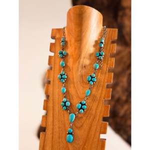 Collier Lariat Bohème Vintage Kathleen Livingston Kingman en Argent Sterling Turquoise avec Motif Floral et Numérique – Cadeau Religieux - Product Image 3