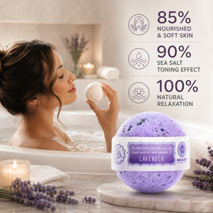 Bombe de bain relaxante à la lavande pour l'aromathérapie et le bien-être, faite à la main, avec sel marin et vitamine E, pour une peau douce, qualité supérieure, fabriquée en UE - Product Image 3