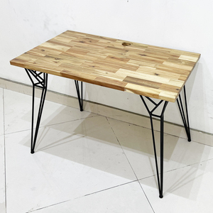 Acacia Wood Computer <b>Desk</b> with 25mm Top and Hairpin Iron Legs for Hotel Use <b>Folding</b> and Storage - Product Image 4