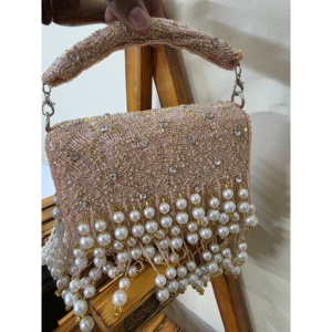 Wedding Handcrafted Suede Beaded Flap Bag with Embroidery and Pearl Decoration Womens Clutch India Premium Wholesale Export - Product Image 3