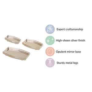 ชุดถาดกระจกเงาตกแต่งทรงสี่เหลี่ยมหรูหรา 3 ชิ้น ทำด้วยมือจากแก้วและโลหะสีเงิน พร้อมลวดลายดอกไม้ โดย AMBAR EXPORTS - Product Image 4