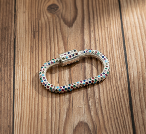 925 Sterling Silver Multi-Color CZ Claw Setting Oval Carabiner Lock Screw Connector <b>Charms</b> for Men Women Fashion Necklace - Product Image 5