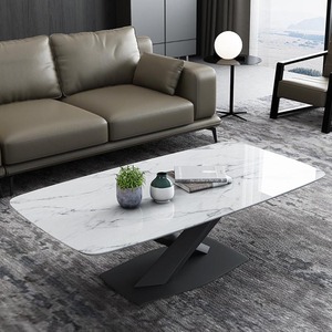 Table basse rectangulaire moderne avec plateau en pierre durable et pieds en fer 120x60x45cm Meubles de salon-TT68106 - Product Image 6
