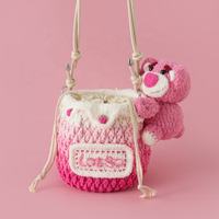 Sac seau et porte-monnaie en crochet faits main, motif dessin animé, cadeau pour femmes et enfants, avec design ours fraise et chaton, sac à bandoulière
