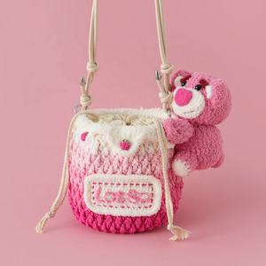 Handmade Crochet Cartoon Bucket <b>Bag</b> and <b>Coin</b> Purse Ladies and Kids' Gift with Strawberry Bear and Kitty Design Shoulder <b>Bag</b> - Product Image 4