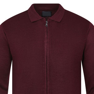 Customizable Men's Cotton Maroon Outfit Breathable Anti-Wrinkle Oversized Fit Full Zipper <b>Sweater</b> Solid Pattern Front Logo Plain - Product Image 2