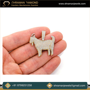 Colgante de Cabra con Diamantes Cultivados en Laboratorio, Chapado en Oro Amarillo sobre Plata de Ley 925, Diseño Único y Personalizado, Estilo Hip Hop Clásico y Brillante para Raperos - Product Image 2