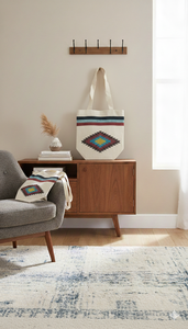 Bolsa de Compras Reversible de Algodón Tejida a Mano con Patrón Geométrico al por Mayor - Product Image 4