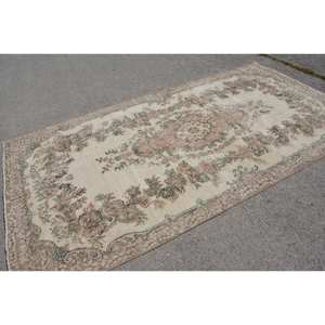 Vintage Turkish <b>Rug</b> Classic Beige Green 5.3 X 9.9 ft Patchwork <b>Boho</b> Flat Weave Wool for Living Room Jute with Latex Backing - Product Image 2