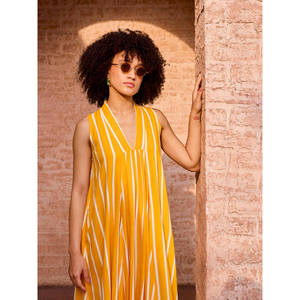 Robe longue en mousseline rayée sans bretelles avec imprimé frangipanier pour les célébrations de jour - Product Image 4