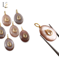 Pendentif ovale en pierre de lune chocolat naturelle avec incrustation de zircon, en argent sterling 925, pendentifs fins, breloques pour la fabrication de bijoux, 18 mm