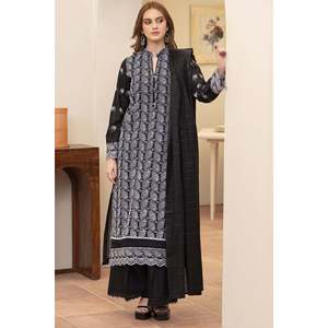 Ensemble de 3 pièces MIRAKHI pour femme : chemise brodée Chickenkari en tissu Lawn avec dupatta en tissu slub tubulaire – Robes pakistanaises en gros - Product Image 1