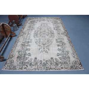 Tapis turc vintage, tapis de 5,5 x 9,4 pieds, tapis gris en laine du sud-ouest - Product Image 1