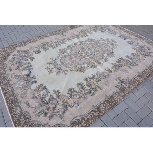 Tapis Vintage en Laine Turque 6ft X 9.5ft Beige Marron Patchwork Design pour Salon Décor Plat Tissage Technique Support en Latex - Product Image 2