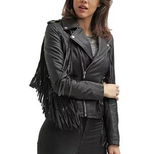 Chaqueta Vaquera de Mujer en Piel de Oveja Suave con Flecos Largos en la Espalda, Estilo Casual, Tejida, de Secado Rápido y Transpirable, Último Diseño - Product Image 1