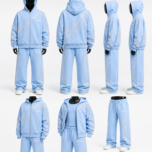 Conjunto Deportivo Personalizado con Pedrería Azul Claro, Sudadera Oversize y Pantalones Anchos, Estilo Urbano, Fabricante OEM ODM, Marca Privada, MOQ al por Mayor - Product Image 3