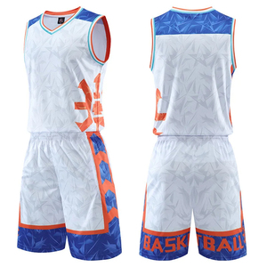 Maillot d'été vintage de basket-ball respirant réversible bleu et orange grande taille imprimé uniforme d'équipe - Product Image 5