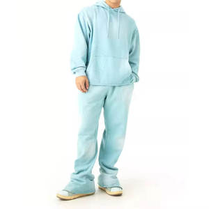 Vente en gros personnalisé 100% coton polaire haute qualité vierge unisexe surdimensionné à capuche et pantalon de jogging ensemble survêtement évasé pour hommes - Product Image 1
