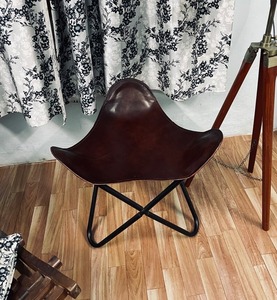 Leather Ottoman butterfly Footstool <b>Chair</b> and Camping Folding Leather Stool <b>Cover</b> - Product Image 5