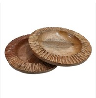 Lot de 2 Plateaux en bois de manguier naturel Assiettes de service en bois Poignée en bande Salade Fruits Nourriture Cookie Apéritif Plats de service