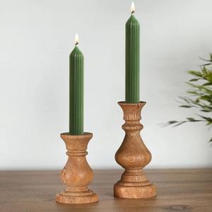 Natural <b>Wood</b> Taper Candle Holder Set Handcrafted <b>Rustic</b> Decorative Candlestick For <b>Table</b> Centerpiece Wedding Home Interior Decor - Product Image 1