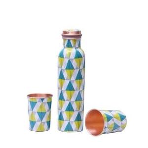 High Quality Eco-Friendly Pure Copper Water <b>Bottle</b> Premium <b>Glass</b> <b>Lid</b> Printed Styles for Drinking Made in India - Product Image 2