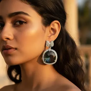 Pendientes de Plata 925 con Turquesa, Amatista, Diamante, Cuarzo, Joyería con Baño de Oro, Diseño Moderno con Labradorita para Mujer - Product Image 1