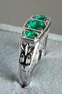 Anillo de Tres Piedras de Moissanita Esmeralda Redonda Original, Estilo Art Deco Vintage Hecho a Mano, Plata 925, Joyería Clásica de Boda Chapada en Oro - Product Image 5