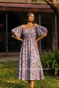 Indien main bloc coton robe élégant imprimé fleuri robes décontractées pour été porter voyage décontracté cadeau de mariée Boho Style vente - Product Image 5